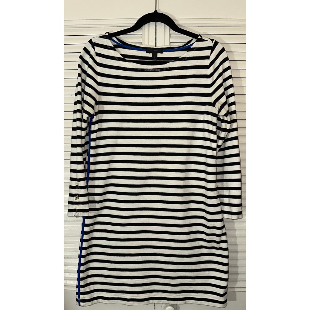 J.Crew Mariner Stripe Cotton Boat Neck Shift Dress Womens S Nautical Coastal